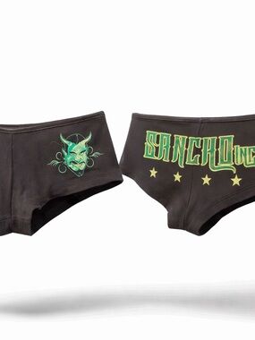 Sancho Inc. Devil Logo Booty Shorts w/ Star Detail – Black Edgy Boyshorts